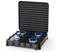INTEC - Plaque de cuisson gaz 4 feux 8800W Plaque à gaz portable Noire Gaz Butane ou Propane Bruleurs inox