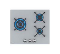 BELDEKO Plaque de Cuisson Gaz 3 Feux 6200 W - Verre Gris - Brûleur Double Couronne - Grilles en Fonte - Marque Française