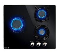 Plaque de cuisson gaz 3 foyers 60 cm - Verre noir athermique & grilles fonte - 5 250 W - Gaz de ville + injecteurs gaz bouteille fournis - BELDEKO