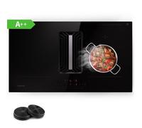 Klarstein 2 en 1 Plaque de Cuisson Induction Encastrable avec une Hotte Aspirante 90cm, Table de Cuisson à 4 Anneaux, Commande Tactile, avec Hotte Aspirante 750 m³/h, Classe Energétique A