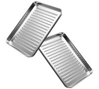 Plaque de cuisson, Lot de 2 plaques cuisson rectangulaires en acier inoxydable antiadhésives for biscuits, métalliques robustes, fond ondulé, for four grille-pain, for la et le rôtissage(270x210mm)