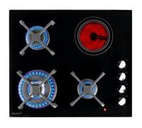 Plaque de cuisson mixte 3 foyers gaz et 1 foyer vitrocéramique - Double couronne 7400 W - Manettes - encastrable - Vitrocéramique et Gaz