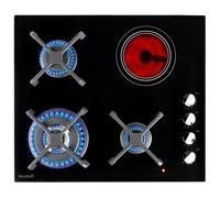 Plaque de cuisson mixte 3 gaz et 1 vitrocéramique Double couronne 7400 W Manettes
