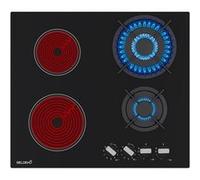 Plaque de cuisson mixte gaz et vitrocéramique 4 foyers - Double couronne - 8200 W - Manettes