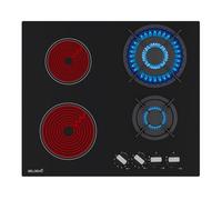 Plaque de cuisson mixte gaz et vitrocéramique 4 foyers - Double couronne - 8200 W - Manettes