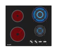 Plaque de cuisson mixte gaz et vitrocéramique 4 foyers - Double couronne - 8200 W - Manettes