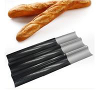 Plaque de Cuisson perforée Moule à 3 Baguettes et Biscuits Anti-Adhésif de Cuisson pour biscuits et Pain, Noir, 38*24.5*2.4cm