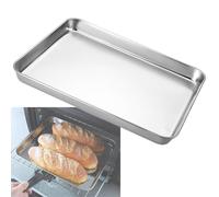 Plaque de cuisson, Plaque de cuisson rectangulaire en acier inoxydable, antiadhésive, résistante à la déformation, robuste, plateau service for, bord lisse(23.5x17.5x2.5cm)
