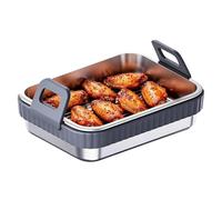 Pĺaque De Cuisson - Plat De Cuisson En Acier Inoxydable De 7,7 Pouces Avec Poignée En Silicone | Grille De Gril En Acier Inoxydable Pour Friteuse À Air | Poêle À Anneau En Silicone Amovible Lavable Au