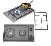 Plaque de Cuisson Portable 2 Feuxs Cuisinière à Gaz Encastrable Inox Grille Fonte Allumage électronique 3kW+1.75kw Compatible Gaz Naturel/GPL Avec Soupape de Décompression 51 * 31CM Noir