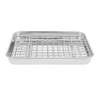 Plaque de Cuisson pour Four en Acier Inoxydable avec Grille 23,5x17,5 Cm | Restaurant et Boulangerie, Argenté, Nettoyage Facile au Lave-vaisselle, Ensemble avec Rack