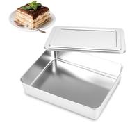 Plaque de cuisson rectangulaire avec couvercle en acier inoxydable - 28,7 x 23 x 6,3 cm - Anti-poussière - Facile à démouler - Avec couvercle - Pour desserts tiramisu, salades (moyen)
