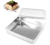 Plaque de cuisson rectangulaire avec couvercle en acier inoxydable - 33 x 28,5 x 6 cm - Anti-poussière - Facile à démouler - Pour desserts tiramisu, salades - Grand format