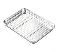 Plaque de cuisson rectangulaire en acier inoxydable avec grille d'évacuation d'huile, pour une cuisine saine, passe au lave-vaisselle, feuille argentée avec insert en maille pour four et friteuse à