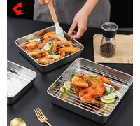 Plaque de cuisson rectangulaire en acier inoxydable avec grille et poignées pour dinde, poulet, légumes et lasagnes (B)