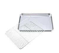 Plaque de cuisson rectangulaire en acier inoxydable for biscuits avec grille refroidissement amovible, ustensile cuisine, plateau antiadhésif adapté au four(XL set)