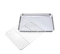 Plaque de cuisson rectangulaire en acier inoxydable for biscuits avec grille refroidissement amovible, ustensile cuisine, plateau antiadhésif adapté au four(M set)