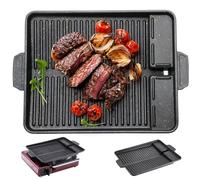 Plaque De Cuisson Rectangulaire En Fonte Antiadhésive Plaque De Cuisson En Fonte Rectangulaire, Compatible Induction Et Gaz, Poêle De Camping Antiadhésive, Grille De Barbecue Pour Cuisine Et Extérieur