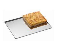 Plaque de cuisson robuste en acier inoxydable - avec bord sur les 4 côtés pour une cuisson et un transport sûrs des pâtisseries.