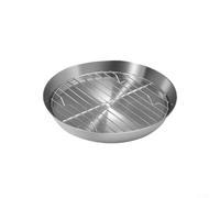 Plaque de cuisson ronde en acier inoxydable avec grille de refroidissement intégrée pour rôtir la dinde, les gâteaux et les barbecues, 24,7 x 24,7 x 3,5 cm, argenté (16 cm)