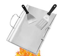 Plaque de cuisson universelle en acier inoxydable avec 2 spatules pour barbecue Weber, Enders, Burnhard et barbecue au charbon de bois, 40 x 30 cm, massif, 4 mm
