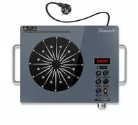 Plaque de cuisson vitrocéramique, 1 zone, avec prise, bleu glacier, gris, 36 cm, plaque de cuisson encastrable ou portable, avec poignée, bouton rotatif et commandes tactiles, convient pour