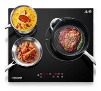 Plaque de cuisson vitrocéramique 3 Foyers,AMZCHEF Plaque de cuisson vitrocéramique 60cm avec 9 niveaux de cuisson, double zone Max 2400w, arrêt automatique, minuterie, verrouillage de sécurité, 5400w