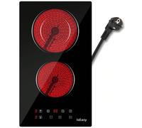 Plaque de cuisson vitrocéramique Domino, plaque de cuisson double vitrocéramique IsEasy avec 9 niveaux de puissance, enfant, surface en verre cristal poli noir, minuterie 1-99 min, pour toutes les cas