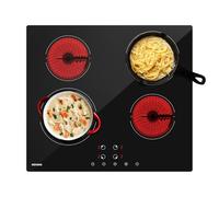 Plaque de Cuisson Vitrocéramique Encastrée 59cm 4 Feux 6000W, Réglage 9 Niveaux, Verrou Enfant et Minuterie,Compatible tous Ustensiles