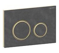 Plaque de déclenchement ronde Geberit Sigma 50 115652JM1 Plaque/bouton Mustang ardoise, anneau laiton, pour chasse d'eau 2 mesures