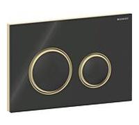 Plaque de déclenchement ronde Geberit Sigma 50 115652SJ1, plaque/bouton noir, anneau en laiton, pour chasse d'eau à 2 niveaux