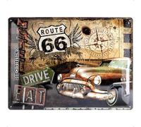 Plaque de Décoration en Métal - Design Retro - Vintage Route 66 Road Trip 30 x 40 cm