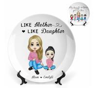 Plaque de décoration personnalisée avec nom de portrait de dessin animé Mère une fille Cadeaux décoratifs en céramique personnalisés pour femme maman Personnalisé comme mère comme fille Dessin animé
