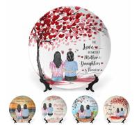 Plaque de décoration personnalisée pour mère et fille avec nom de portrait personnalisé The Love Between Mother And Daughter Is Forever Dessin animé Portrait Cadeaux décoratifs Assiettes en céramique