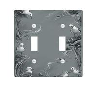 Plaque de double interrupteur à bascule en plastique naturel avec motif mouettes et rochers côtiers, eau d'été, gris, taille standard pour chambre à coucher, salle de bain, cuisine, entrée