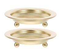 Plaque de Fer Vintage, Plateau Rond doré Poli, Support Table rétro for Boule Pilier, Bougies sans Flamme, Soucoupe Rustique 2 pièces