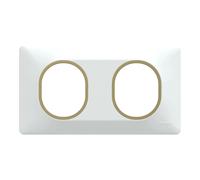Plaque de finition 2 postes Schneider Electric Ovalis S320704D coloris blanc avec liseré laiton l.158 x P.10 x H.87 mm