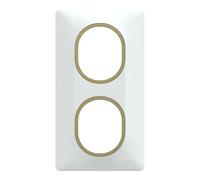 Plaque de finition 2 postes Schneider Electric Ovalis S320724D coloris blanc avec liseré laiton l.87 x P.10 x H.158 mm