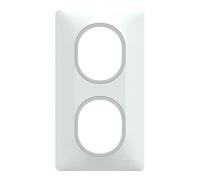 Plaque de finition 2 postes Schneider Electric Ovalis S320724F coloris blanc avec liseré argent chromé l.87 x P.10 x H.158 mm
