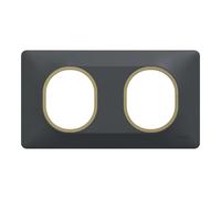 Plaque de finition 2 postes Schneider Electric Ovalis S340704E coloris anthracite avec liseré laiton l.158 x P.10 x H.87 mm