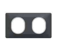 Plaque de finition 2 postes Schneider Electric Ovalis S340704G coloris anthracite avec liseré argent chromé l.158 x P.10 x H.87 mm