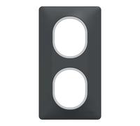 Plaque de finition 2 postes Schneider Electric Ovalis S340724G coloris anthracite avec liseré argent chromé l.87 x P.10 x H.158 mm