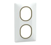 Plaque de finition - Schneider Electric - S320724D - 2 postes - Verticale - Blanc bague laiton