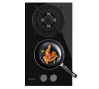 Cecotec Plaque de Gaz 2 Feux pour Gaz Naturel et Butane Bolero Squad G 2200S Glass Black. 5,25 kW, Verre Noir, Grilles Individuelles en Fonte, Brûleur WOK Triple Couronne, Allumage Électrique