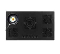 Cecotec Plaque de Gaz 5 Feux pour Gaz Naturel et Butane Bolero Squad G 5800S Eternal Nano Glass. 13,1 kW, Verre Noir Mat, Grilles Individuelles en Fonte, Brûleur Eternal avec Support WOK
