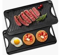 Plaque de gril réversible Poêle BBQ pré-assaisonnée en fonte 492x218mm