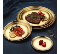 Plaque de gril ronde en acier inoxydable de style coréen pour une utilisation domestique et commerciale. Peut être utilisée comme plateau à aliments ou assiette à os pour un buffet en libre-service, l