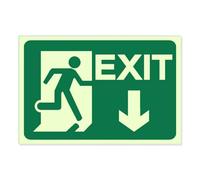 Plaque de Issue der Secours, Autocollant Panneau Sortie de Secours, Flèche vers le bas, Chemin de fuite, d'urgence adhésif résistant pour extérieur et intérieur, 200 x 300 mm
