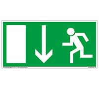 Plaque de Issue der Secours | Sortie de Secours | extra-longue luminescence | PVC autocollant 297x148mm | selon BGV 8A | DIN 67510 | Flèche vers le bas | Chemin de fuite | Dreifke® extra 160