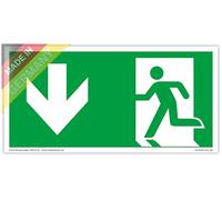 Plaque de Issue der Secours | Sortie de Secours | extra-longue luminescence | PVC autocollant 297x148mm | selon ISO 7010 | Flèche gauche vers le bas | Chemin de fuite | Dreifke® extra 160